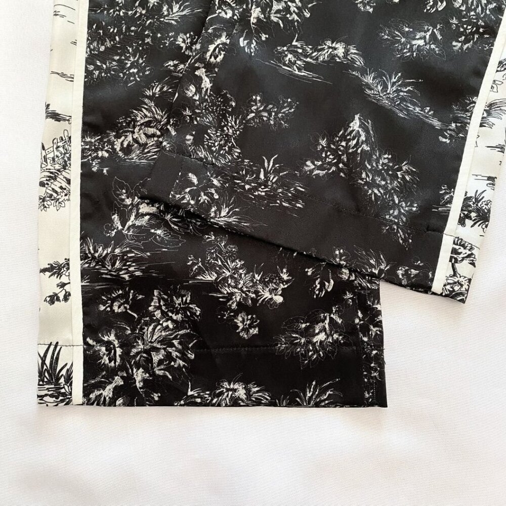 NWOT JUDITH & CHARLES BLACK WHITE SATIN BOTANICAL SIDE STRIPE DRAWSTRING PANTS - Picture 9 of 10